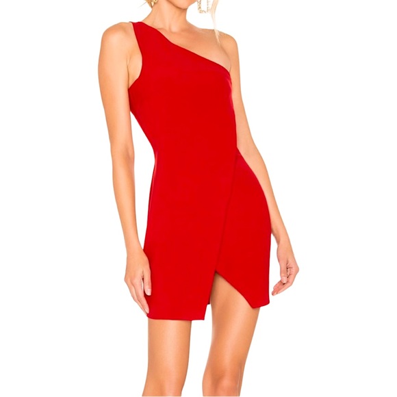 NBD X Naven Tessie Mini One Shoulder Dress in Barbados Cherry Red XXS Revolve - Picture 4 of 5
